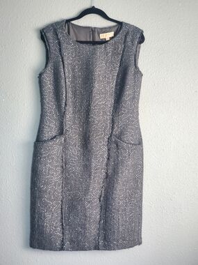 Michael Kors Silver-Gray Tweed Sleeveless Shift Dress